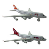 Kit 2 Miniatura Avião Metal Boeing Airbus Gol E Tam 14cm Top