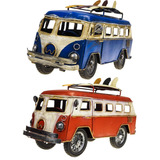 Kit 2 Miniatura Retro Metal Volkswagen Kombi Furgão Prancha