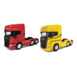 Kit 2 Miniaturas Caminhão De Ferro Scania E Volvo Fh 1 32