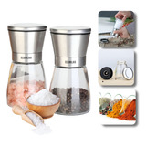 Kit 2 Moedores De Sal E Pimenta Do Reino Em Aço Inox E Vidro