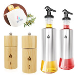 Kit 2 Moedores Pimenta Sal Em Bambu 2 Galheteiros Inox Hc