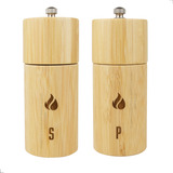Kit 2 Moedores Sal E Pimenta Temperos Grãos Em Bambu Manual