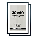 Kit 2 Moldura 30x40cm Paspatur Branco Quadro Vidro Luxo Foto