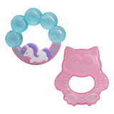 Kit 2 Mordedores Para Bebe Sensorial De Agua Gelado Menina Cor Rosa claro Unicórnio Coruja
