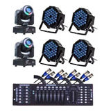 Kit 2 Moving Head Spot 60w 4 Canhão 36 Leds Mesa E Cabos