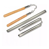 Kit 2 Nunchaku De Madeira E De Aço Bastão Cacetete Kung Fu