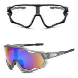 Kit 2 Óculos Bike Feminino Masculino Uv400 Transparente Armação Preto E Cinza Lente Transparente E Espelhado