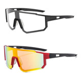 Kit 2 Óculos Ciclismo Espelhado Masculino Feminino Noturno Armação Preto E Vermelho Lente Espelhado E Transparente