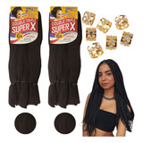 Kit 2 Pacotes Cabelo Jumbo Super X Para Tranças 400g Anéis Cor Castanho Medio 4