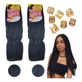 Kit 2 Pacotes Cabelo Jumbo Super X Para Tranças 400g   Anéis Cor Preto  1