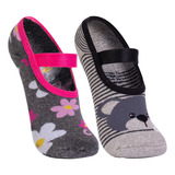 Kit 2 Pares De Meias Sapatilha Home Socks Ginástica Feminina