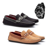Kit 2 Pares De Mocassim Masculino Conforto  relógio Ponteiro