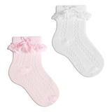 Kit 2 Pares Meia Infantil Batizado Soquete Laço Menina Bebê