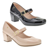 Kit 2 Pares Sapatos Boneca Bico Quadrado Salto Medio 6484