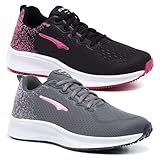 Kit 2 Pares Tenis De Academima Caminhada Leve E Confortavel Feminino Preto E Grafite BR Adulto Numérico 36 