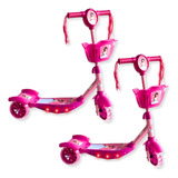 Kit 2 Patinetes Infantil Rosa Musical Luz Led 3 Rodas Freio