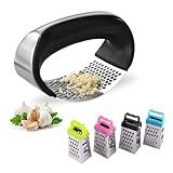 Kit 2 Peças Amassador Espremedor Triturador De Alho E Mini Ralador Fatiador Inox Para Queijos Frutas E Legumes Manual Utensílio Para Cozinha Esmagador De Alho De Aço Inoxidável Socador De Alho