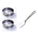 Kit 2 Peças Aro Modelador Hamburguer Inox 12x2cm Espátula