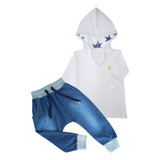 Kit 2 Peças Camiseta Manga Longa Com Capuz E Calça Jeans