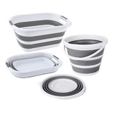 Kit 2 Peças Cesto Roupa 26l E Balde 10l Retrátil Dobrável