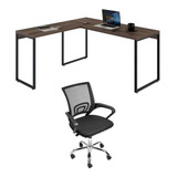Kit 2 Peças Com Mesa Escritório Em L Industrial 150cm