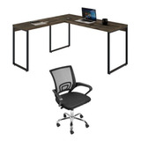 Kit 2 Peças Com Mesa Escritório Em L Industrial 150cm