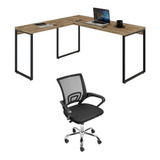 Kit 2 Peças Com Mesa Escritório Em L Industrial 150cm