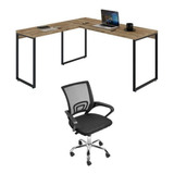 Kit 2 Peças Com Mesa Para Escritorio Em L Industrial 150cm