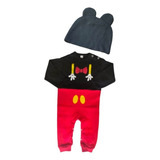 Kit 2 Peças Macacão Touca Mickey Bebê Fantasia