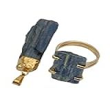 Kit 2 Peças Pedra Natural Turmalina Anel E Pingente Feminino Semi Joia Luxo Cianita Azul 