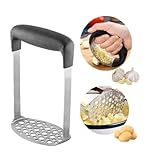 Kit 2 Peças Premium Amassador Espremedor Triturador De Alho E Amassador De Batatas Purê Legumes E Feijão Inox Manual 24 5 CM E Ergonômico Amassar E Descascar Alho Utensílio Para Cozinha Alho