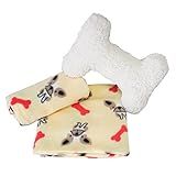 Kit 2 Peças Presente Pet Soneca Cobertor Manta Fleece Térmico E Travesseiro Ossinho Soft Macio Cachorro E Osso