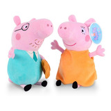Kit 2 Pelúcias Peppa Pig George Familia Pig Musical
