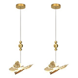 Kit 2 Pendente De Vidro Borboleta Dourada Bivolt 6w 3000k Cor Dourado