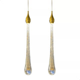 Kit 2 Pendente Dourado Gota Vidro Cristal Led 3w 3000k