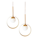 Kit 2 Pendente Globo Vidro Moderno P Cabeceira Cama Fio 2mt Cor Dourado 110v 220v