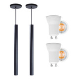 Kit 2 Pendente Tubo Cilindro Alumínio Preto 50cm Led Quente 110v 220v