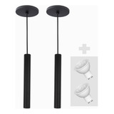Kit 2 Pendente Tubo Palito 30cm Preto Lâmpada Led 4w