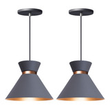 Kit 2 Pendentes Cone Berlin 15cm Para Mesa Balcão Gourmet Cor Cinza Com Cobre Iluminar Ambiente