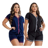 Kit 2 Pijama Blogueira Feminino De Botões Para Amamentação