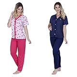 Kit 2 Pijama Calça E Blusa Manga Curta De Botão Amamentação Cirurgia Idoso Pós Parto GG 48 