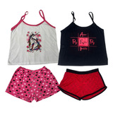 Kit 2 Pijama Curto Adulto Feminino Blusa E Short Doll