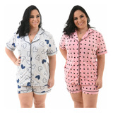 Kit 2 Pijama Feminino Baby Doll Americano Plus Size Oferta