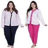 Kit 2 Pijama Longo De Frio Aberto De Botão Amamentação Idoso Pós Cirurgia Pós Parto GG 48 
