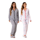Kit 2 Pijama Longo Xadrez Inverno Blogueira