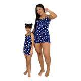 Kit 2 Pijama Mãe Filha Feminino Verão Baby Doll Suede Short