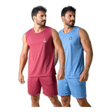 Kit 2 Pijama Masculino Curto Adulto Camiseta E Short Dormir