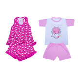 Kit 2 Pijama Menina Manga Curta E Regata Em Algodão Verão