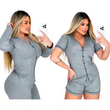 Kit 2 Pijamas Americano Feminino Adulto Longo Mais 1 Curto