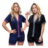 Kit 2 Pijamas Blogueirinha Americano Com Botão Amamentação